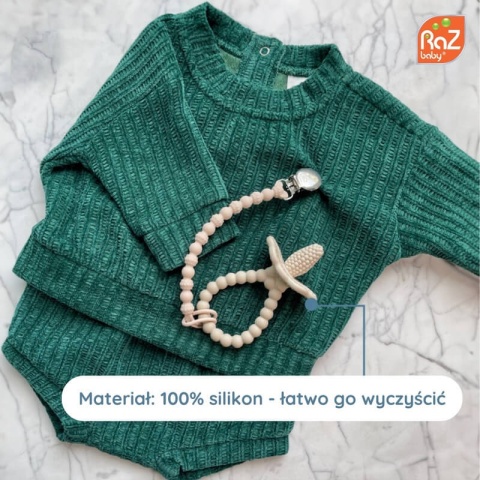 Różowy gryzak silikonowy RaZbaby malina materiał