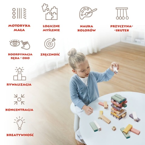 Drewniana wieża z klocków Topbright jakie to zwierzę zalety