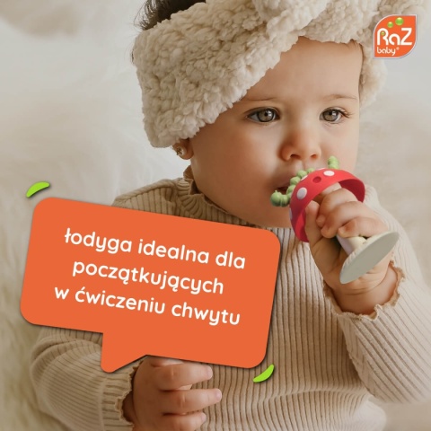 Niebieski gryzak silikonowy RaZbaby z przyssawką łatwa w trzymaniu