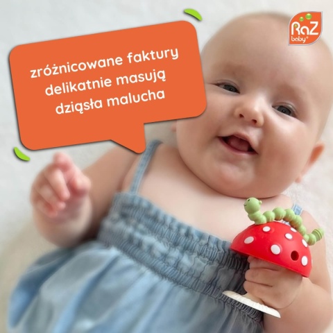 Niebieski gryzak silikonowy RaZbaby z przyssawką różne faktury