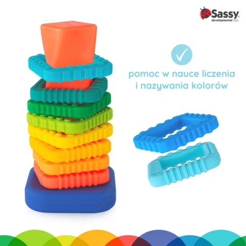 Sensoryczna zabawka z klocków Sassy zakręcona wieża pomoc w nauce liczenia