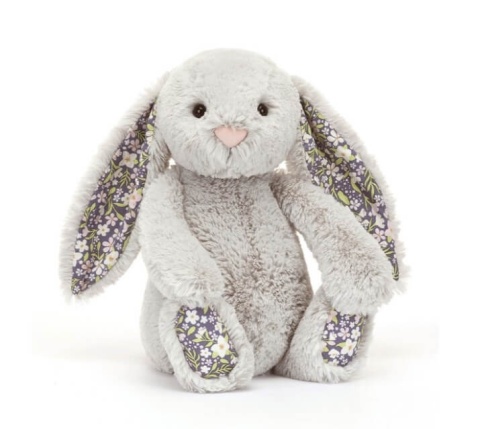 Maskotka króliczek Jellycat szary z kwiecistymi uszami przód