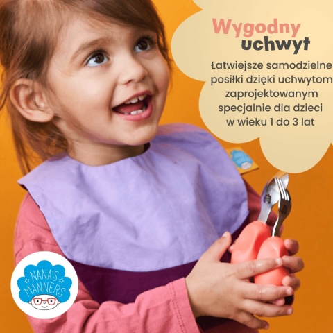 Widelec i łyżka Nana's Manners etap 2 różowy uchwyt