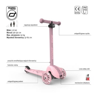 Różowa Hulajnoga Highwaykick 3S Scootandride LED z systemem sterowania 2w1