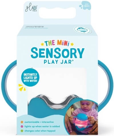 Niebieski mini słoik sensoryczny Glo Pals  opakowanie