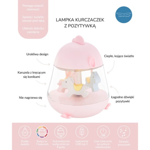 Lampka z pozytywką Rabbit&Friends kurczaczek różowy