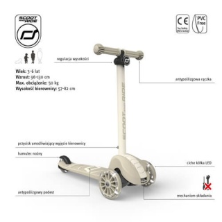 Beżowa Hulajnoga Highwaykick 3S Scootandride LED z systemem sterowania 2w1