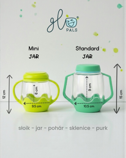 Różowy mini słoik sensoryczny Glo Pals wymiar