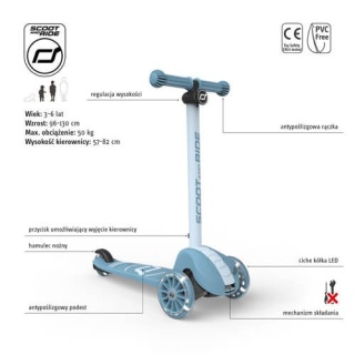 Niebieska Hulajnoga Highwaykick 3S Scootandride LED z systemem sterowania 2w1