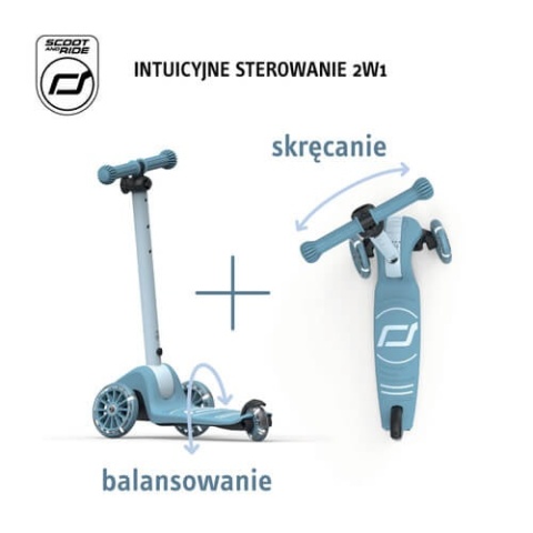 Niebieska Hulajnoga Highwaykick 3S Scootandride LED z systemem sterowania 2w1 - balans i skręcanie
