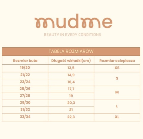 Kalosze dziecięce Mudme Cream Pearl - rozmiary