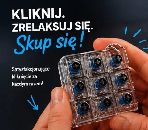 Klikacz antystresowy brelok kliker klawiatura świecąca LED czarny 6 - hit roku