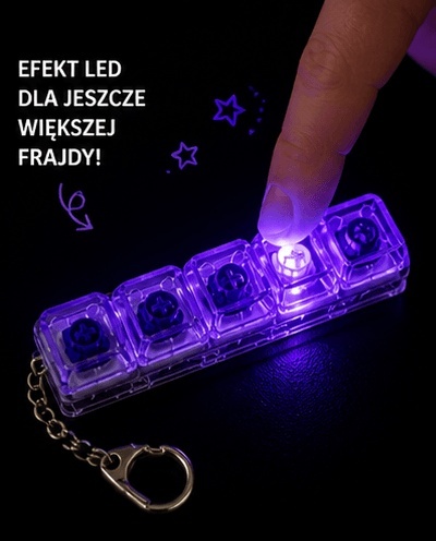 Klikacz antystresowy brelok kliker klawiatura świecąca LED fioletowy 4