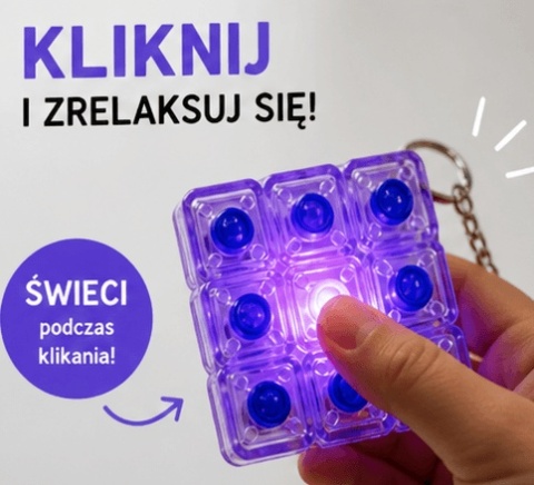Klikacz antystresowy brelok kliker klawiatura świecąca LED fioletowy 6 - kliknij i zaświeć