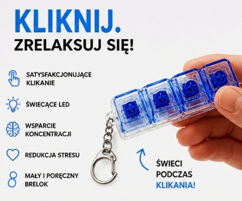 Klikacz antystresowy brelok kliker klawiatura świecąca LED niebieski 4 - cechy