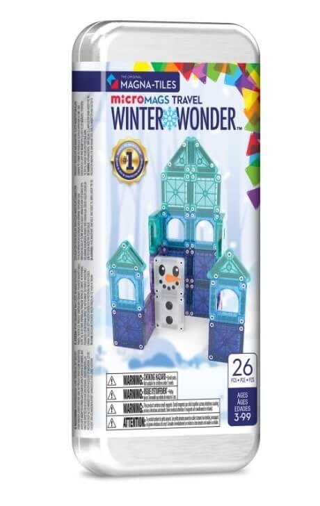 Micro klocki magnetyczne MAGNA-TILES Travel Winter Wonder 26 el. - przód opakowanie