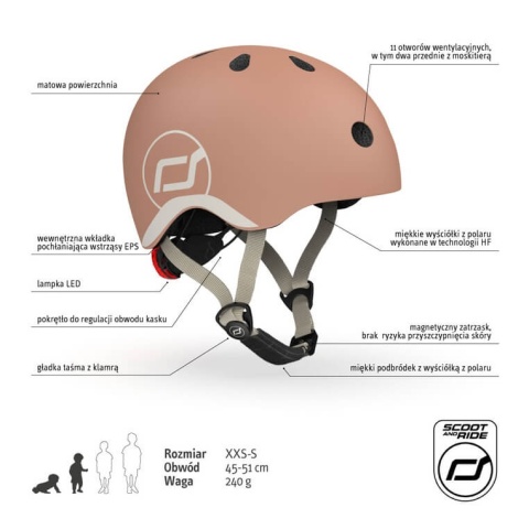 Mocha kask Scootandride XXS-S dla dzieci 1-5lat - zalety