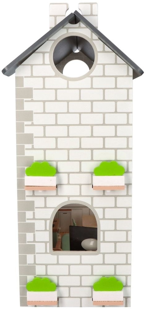 Piętrowy drewniany domek dla lalek z mebelkami