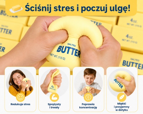 Gniotek Antystresowy Masło Squishy Miękka Zabawka Sensoryczna BUTTER - zalety