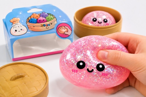 Gniotek Antystresowy Pieróg Brokatowy XXL - Sensoryczna Zabawka Squishy - różowy