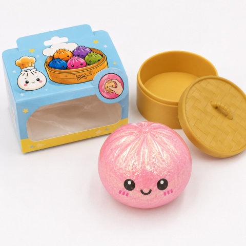 Gniotek Antystresowy Pieróg Brokatowy XXL - Sensoryczna Zabawka Squishy - jasnoróżowy