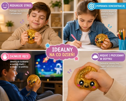 Gniotek Antystresowy Pieróg z Kuleczkami XXL - Sensoryczna Zabawka Squishy- cechy
