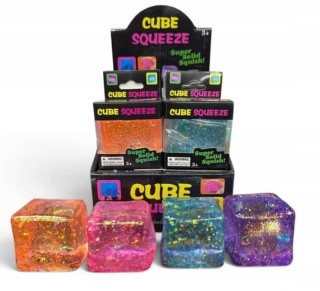 Gniotek antystresowy kostka sensoryczna Cube Squeeze Glitter