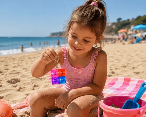 Klikacz antystresowy brelok kliker klawiatura świecąca LED kolorowy 2x2 - zabawa na plaży