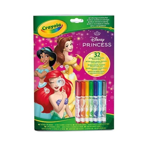 Kolorowanka z łamigłówkami i flamastrami Crayola Księżniczki Disneya - opakowanie