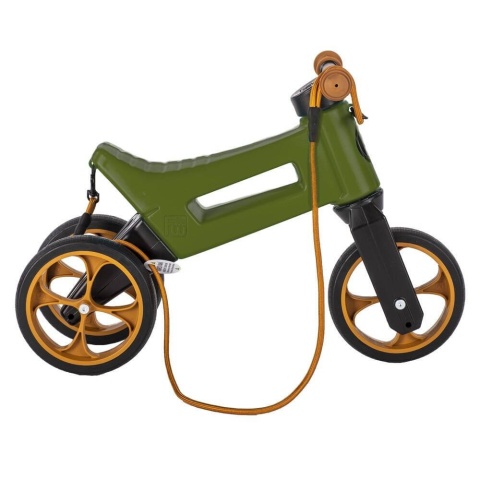 Rowerek biegowy FWRider Super Sport Jeździk 2w1 khaki z brązowymi felgami