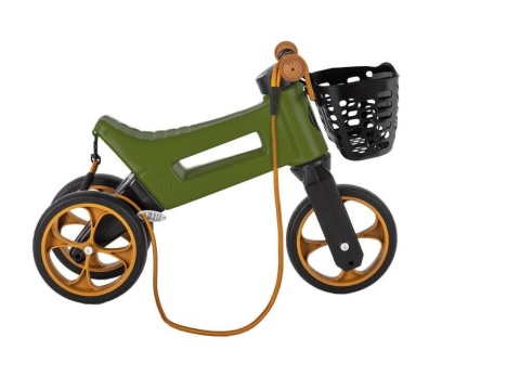 Rowerek biegowy FWRider Super Sport Jeździk 2w1 khaki z brązowymi felgami