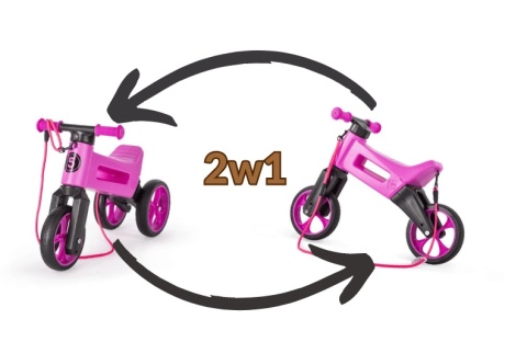 Rowerek biegowy FWRider Super Sport Jeździk 2w1 fioletowy z fioletowymi felgami  - 2w1