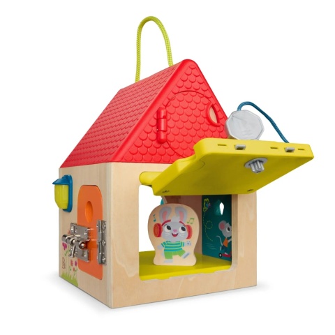 Domek z zamkami B.Toys Unlock & Learn Box  - otwarty garaż