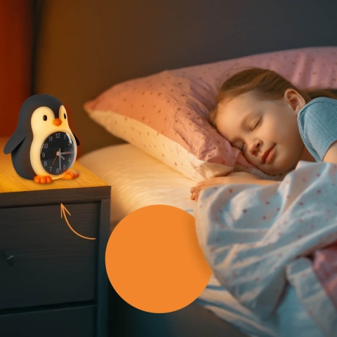 Lampka z zegarem i ramką na zdjęcie Eggy's Mystery Lights budzik pingwin - kolor