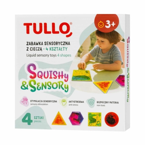 Gniotki sensoryczne z cieczą Tullo 4 geometryczne wzory - opakowanie