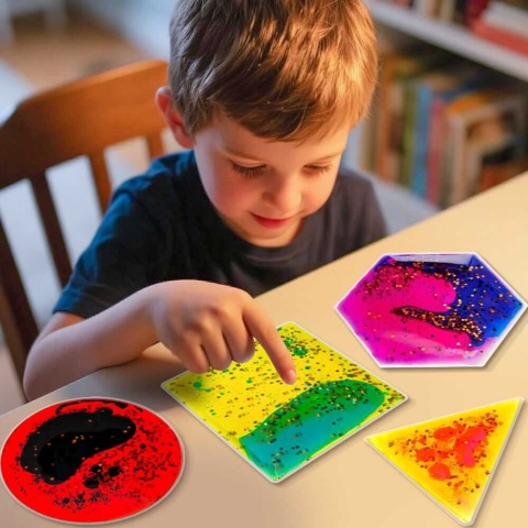 Gniotki sensoryczne z cieczą Tullo 4 geometryczne wzory - sensoryczn zabbawa
