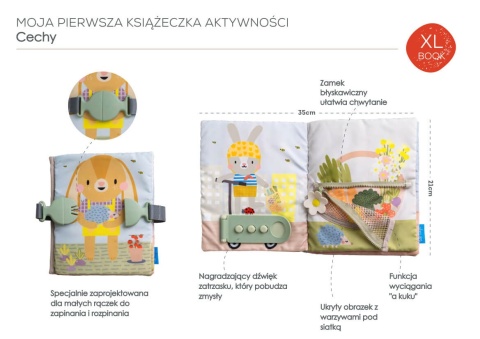 Książeczka edukacyjna Taf Toys z 12 aktywnościami - elementy