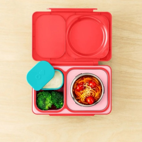 Szczelne pojemniki do lunchu OMIE OMIEBOX UP DIP różowy i turkusowy  - w lunchboxie