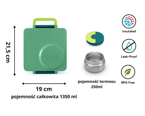 Zielony lunch box z termosem OMIE OMIEBOX Meadow - wymiary