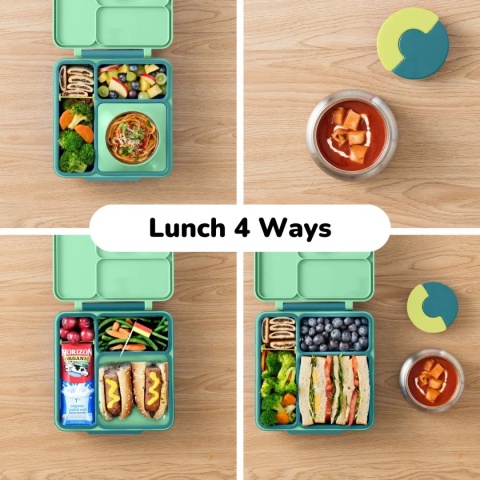 Zielony lunch box z termosem OMIE OMIEBOX Meadow - 4 pojemniki