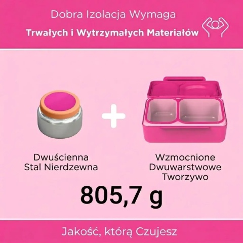 Różowy lunch box z termosem OMIE OMIEBOX UP Pop Pink - waga