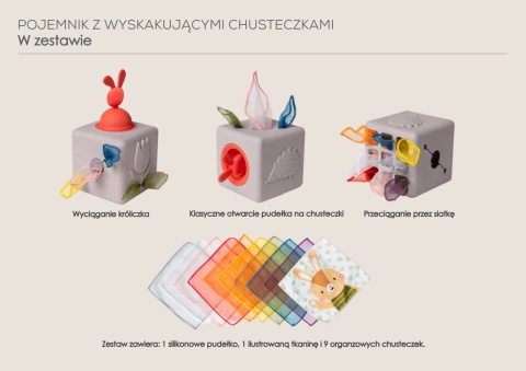 Pojemnik z wyskakującymi chusteczkami Taf Toys - w zestawie