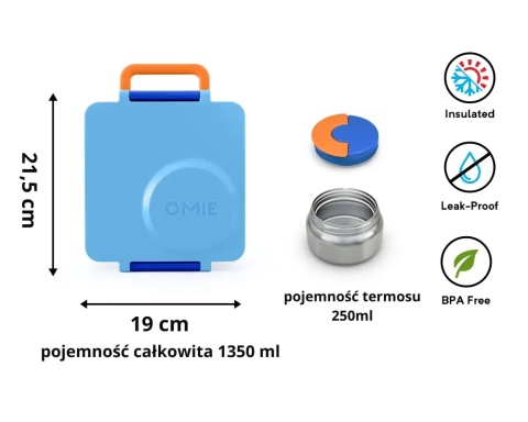 Niebieski lunch box z termosem OMIE OMIEBOX Blue Sky - wymiary