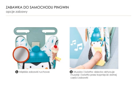 Zabawka do samochodu pingwin Taf Toys  - opcje zabawy
