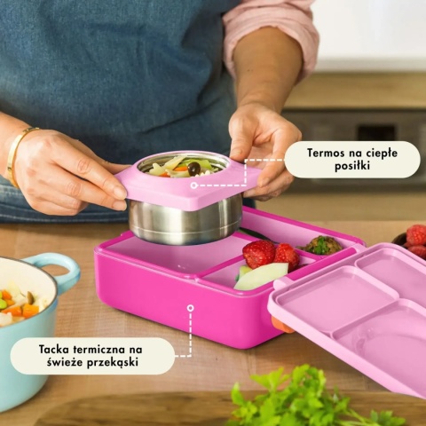 Różowy lunch box z termosem OMIE OMIEBOX Pixie Pink - cechy