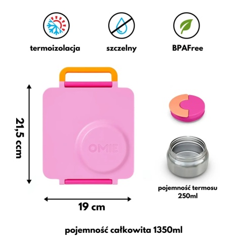 Różowy lunch box z termosem OMIE OMIEBOX Pixie Pink - wymiary