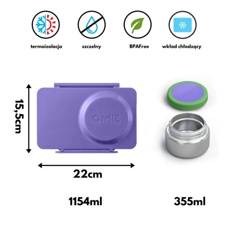 Fioletowy lunch box z termosem OMIE OMIEBOX UP Galaxy Purple - wymiary