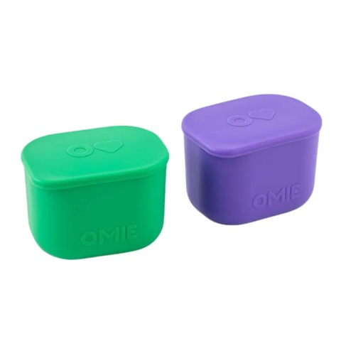 SzcSzczelne pojemniki do lunchu OMIE OMIEBOX UP DIP zielony i fioletowy - zamknięte