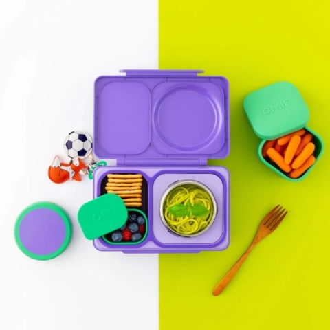 SzcSzczelne pojemniki do lunchu OMIE OMIEBOX UP DIP zielony i fioletowy