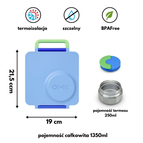 Jasnoniebieski lunch box z termosem OMIE OMIEBOX Sea Blue - wymiar